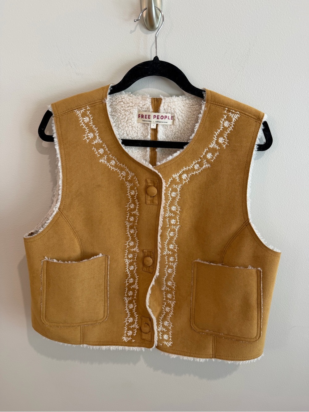 Free People Camel Embroidered Sherpa Vest